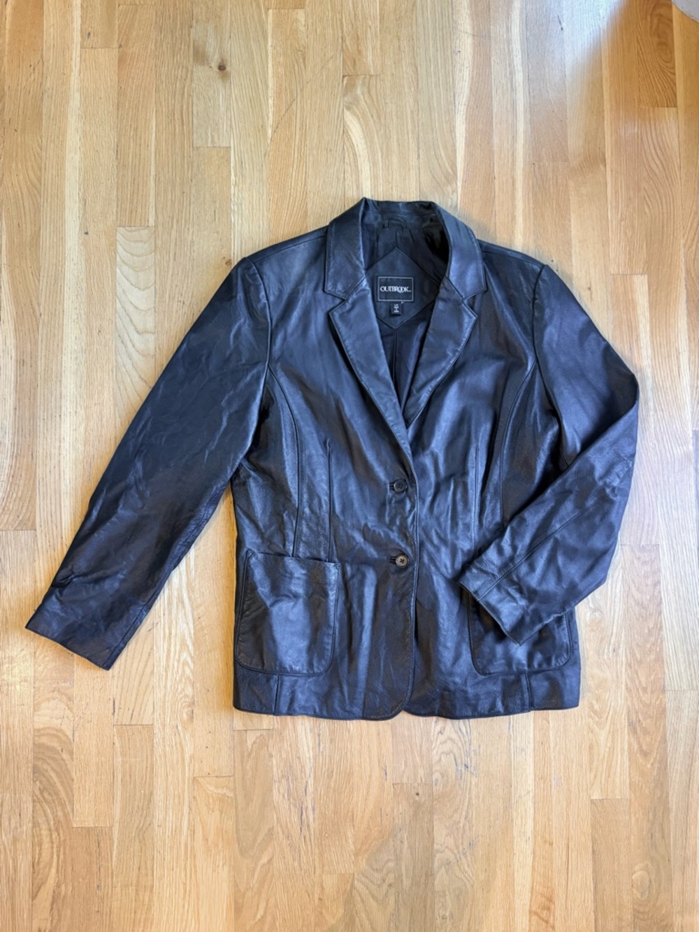 OutBrook Women's Black Leather Jacket Collared Lined Blazer-Style | Size Large
